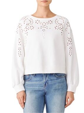 La Vie Rebecca Taylor Women's White Eyelet Sweatshirt - Lightweight Pullover XS
